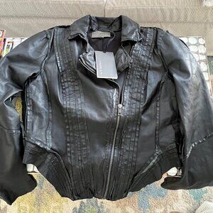 NWT black leather MUUBAA jacket size US10 UK14 EU42